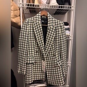Zara Tweed Blazer in Green and White